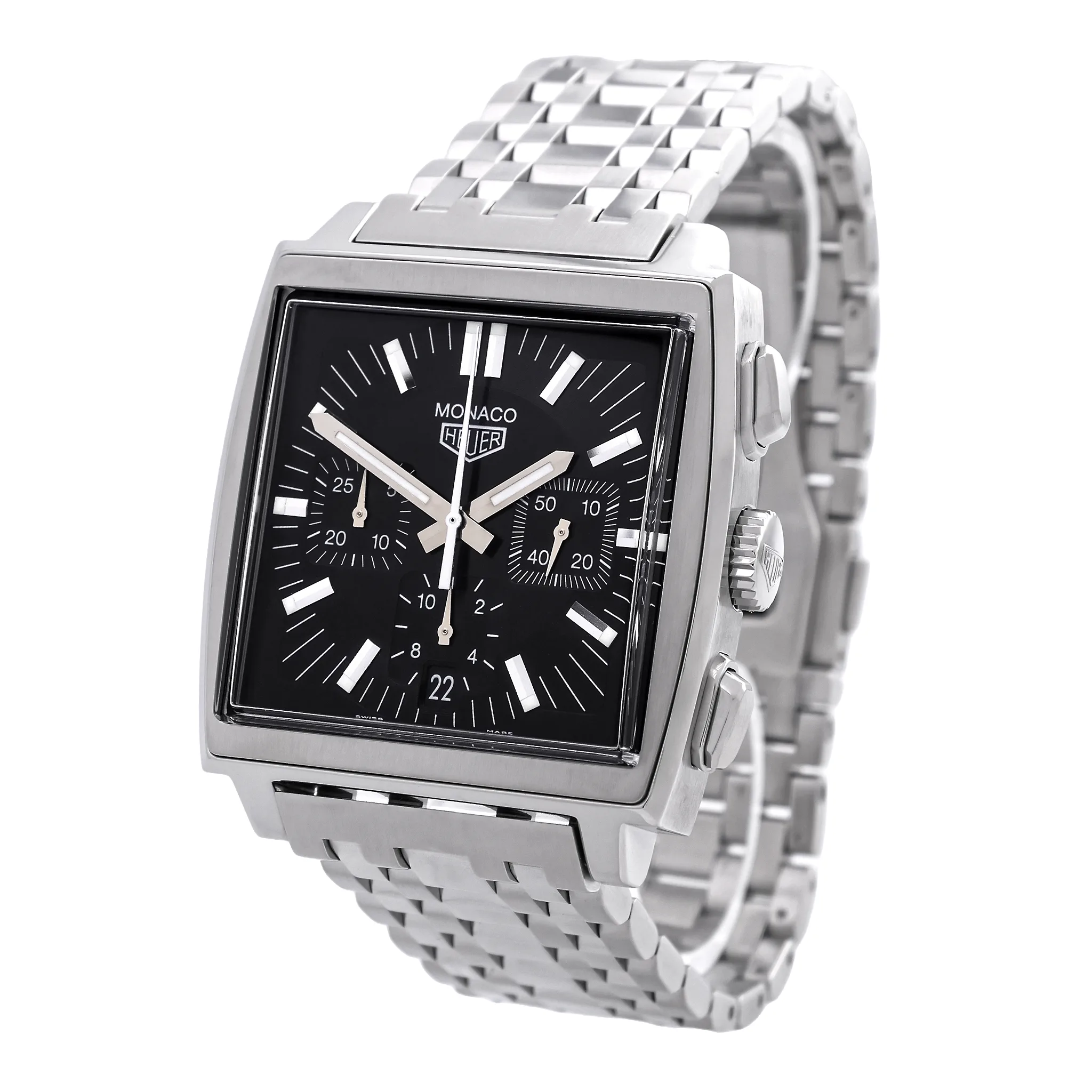 TAG Heuer Monaco Edelstahl schwarzes Zifferblatt CS2111 sehr guter Zustand rechte Seitenansicht