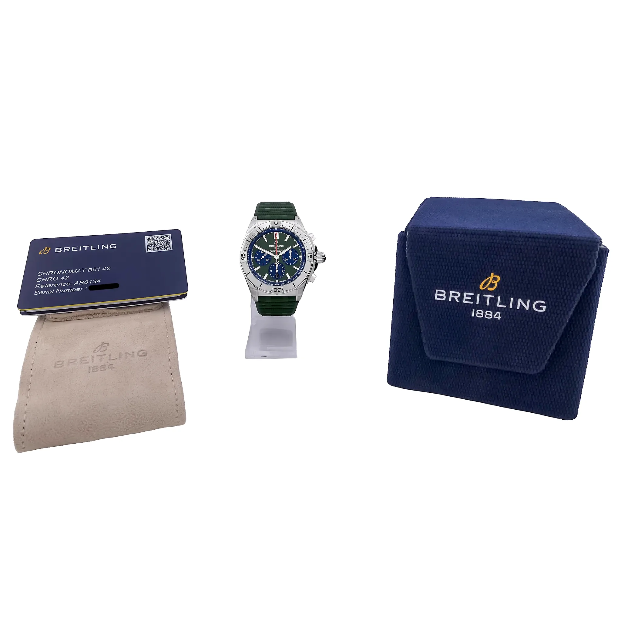 Breitling Chronomat B01 42 Grün AB0134101L2S1, Full Set mit Box und Papieren