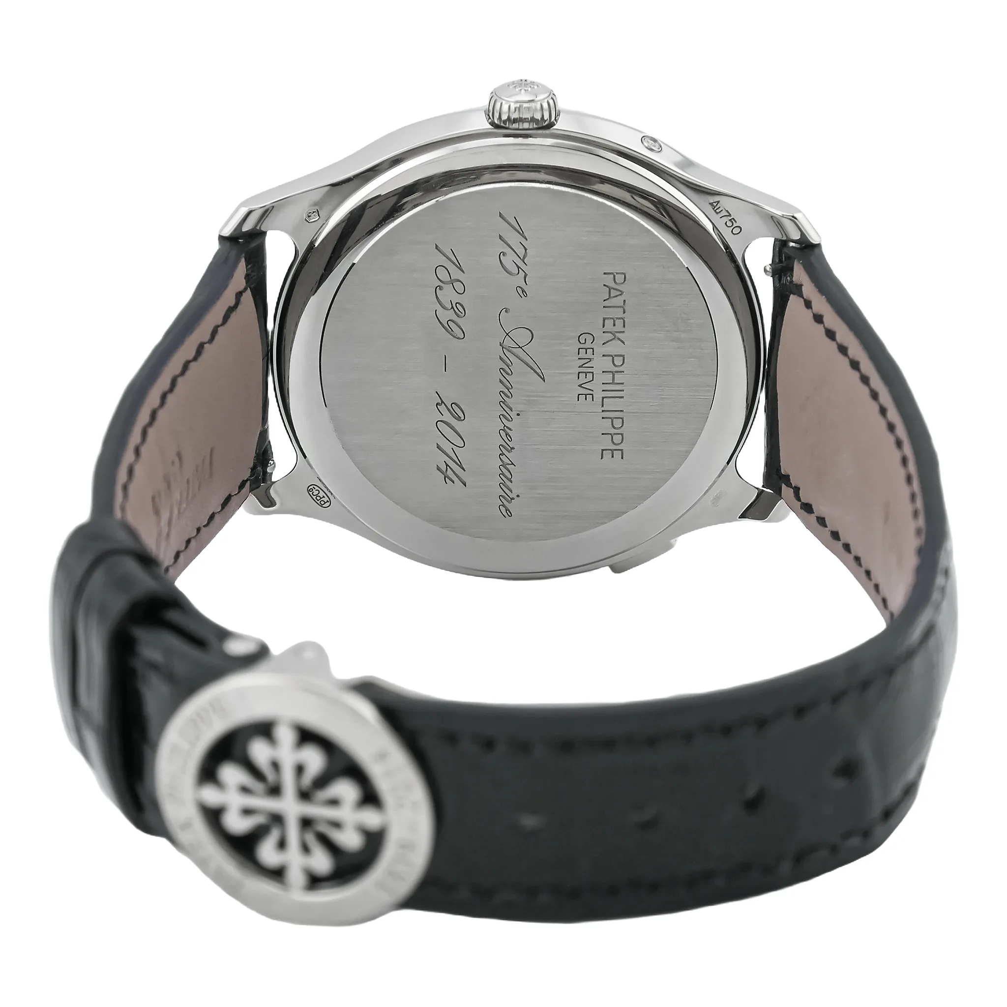 Patek Philippe World Time Moon 5575G-001 in Weißgold, ungetragen, massiver Gehäuseboden mit Gravur 175e Anniversaire 1839–2014