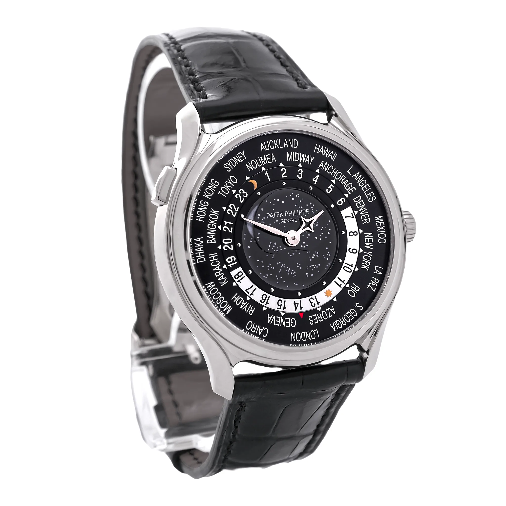 Patek Philippe World Time Moon 5575G-001 in Weißgold, ungetragen, seitliche Ansicht links