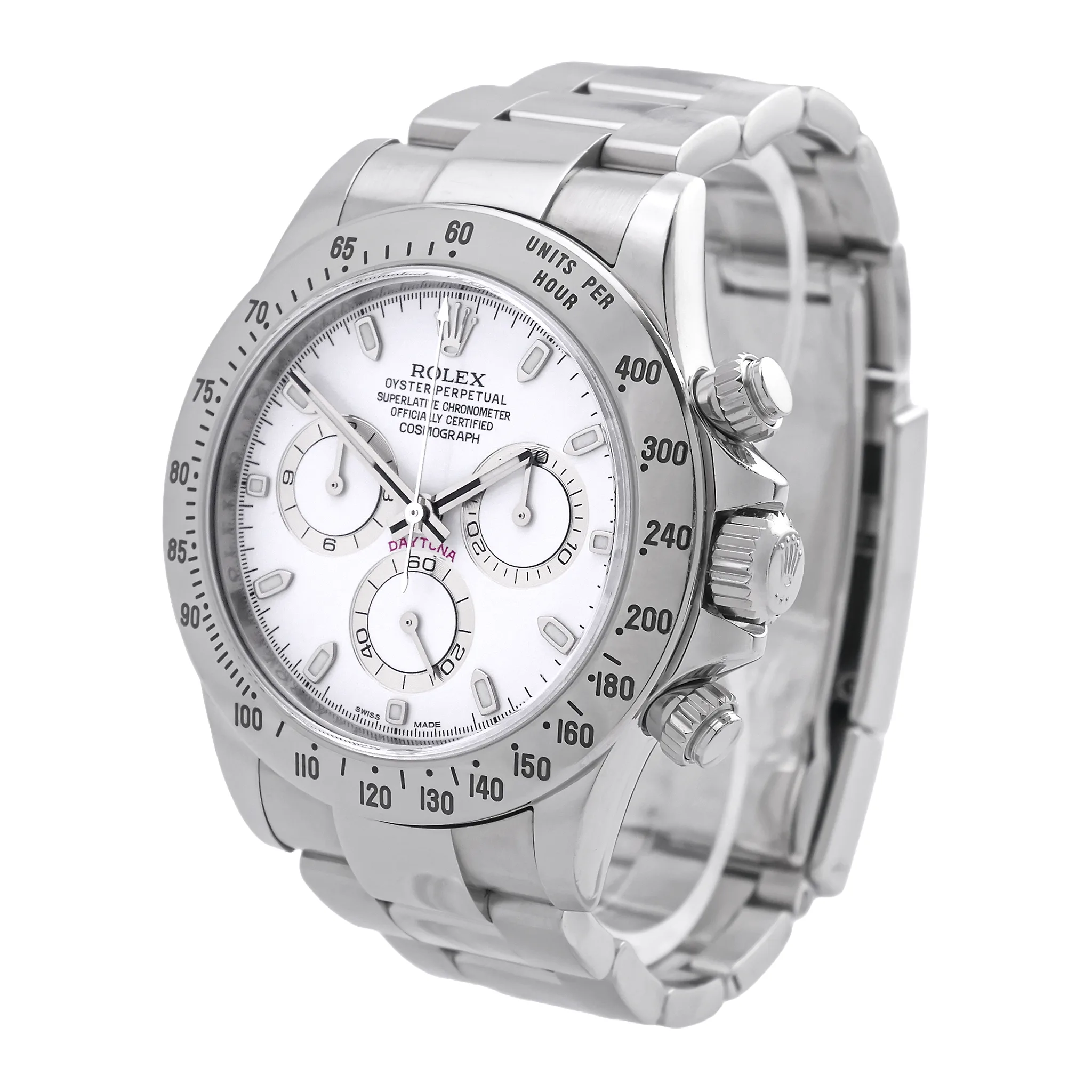 Rolex Cosmograph Daytona Edelstahl 116520 Seitenansicht links mit Krone