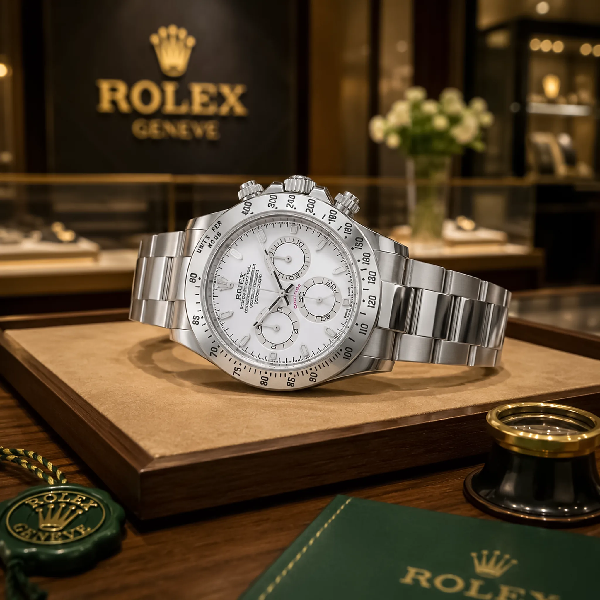 Rolex Cosmograph Daytona 116520 Stillleben mit Originalbox und Papieren