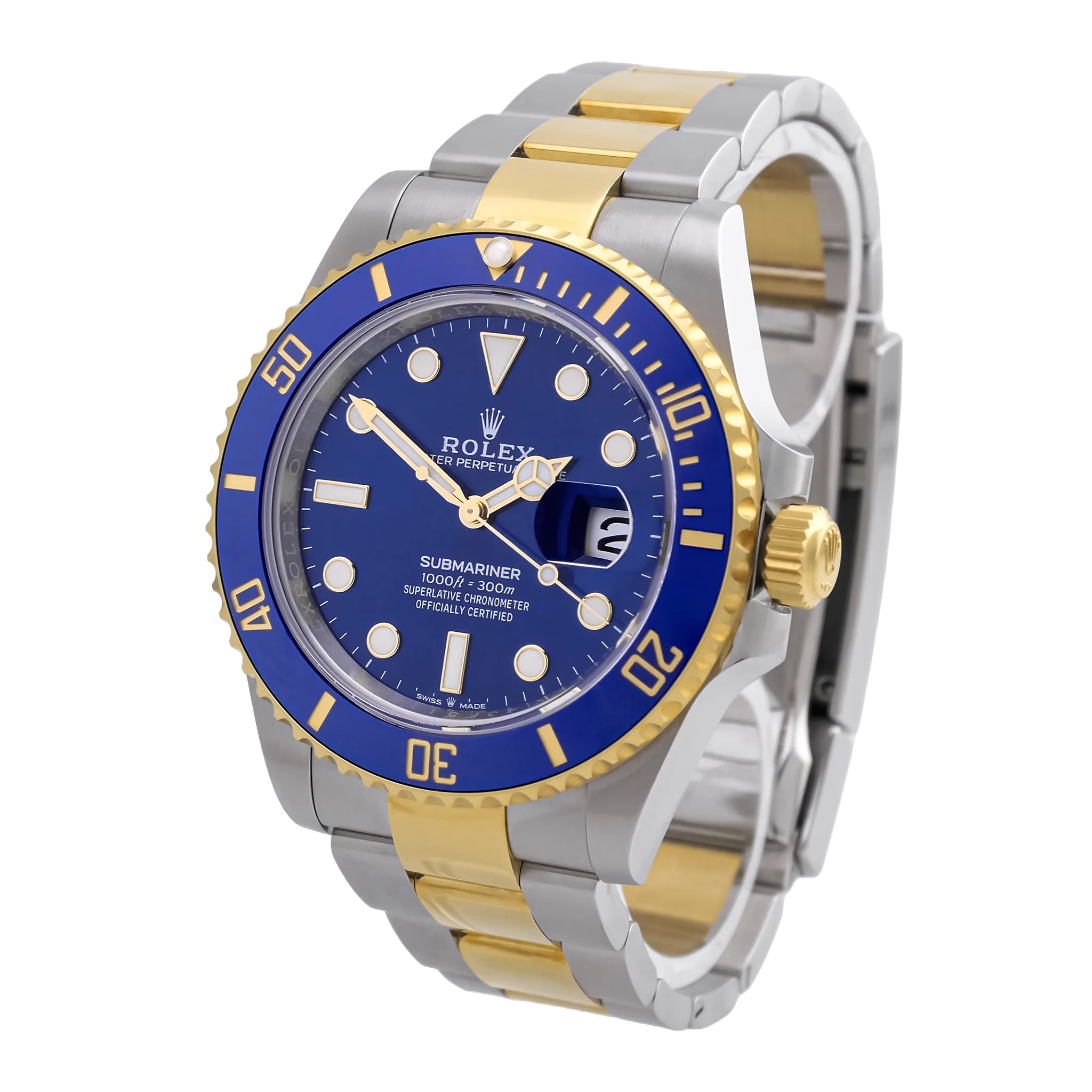 Rolex Submariner Date 126613LB, Seitenansicht von links mit Triplock-Krone