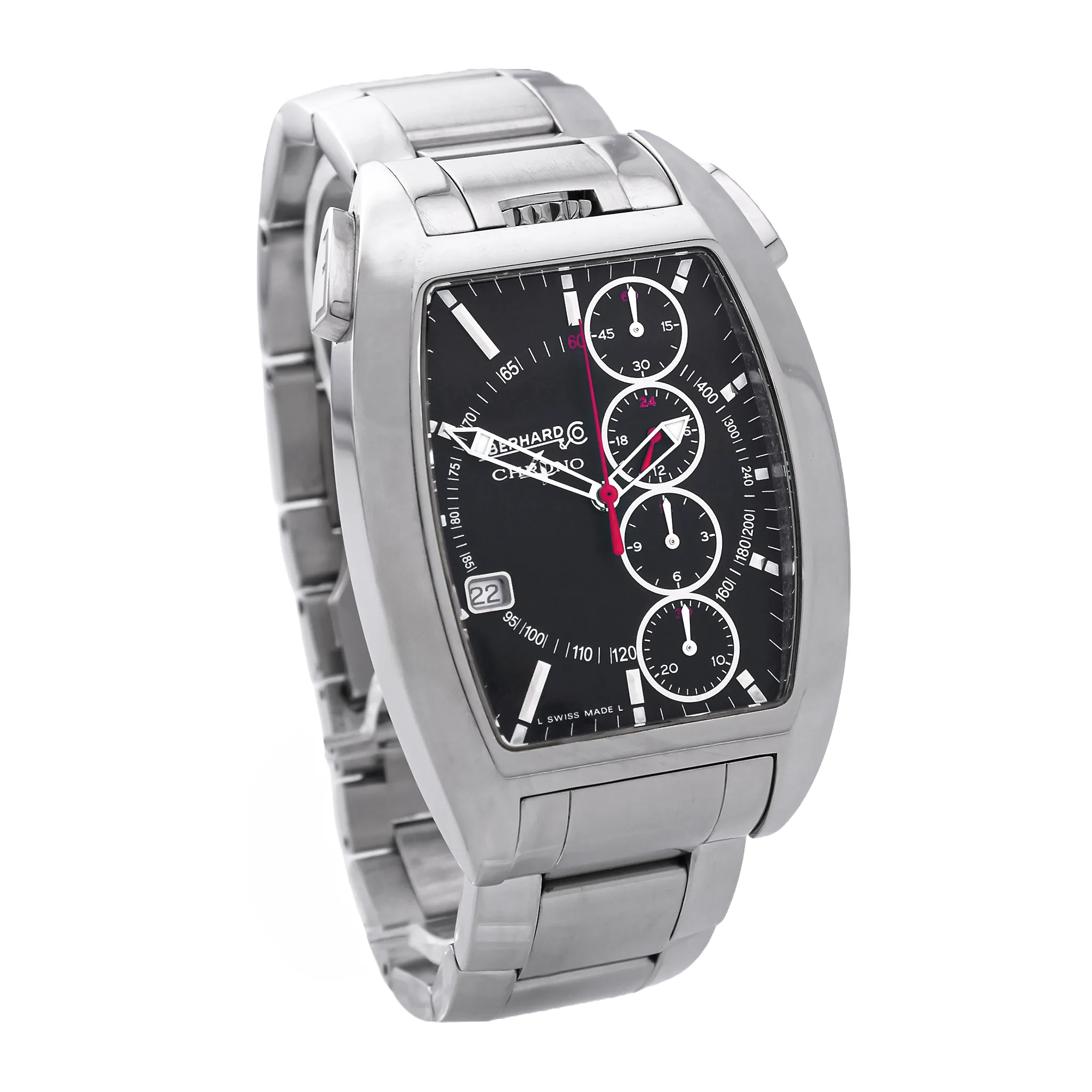 Eberhard Chrono 4 Temerario Ref. 31047 Schrägansicht von links mit Tonneau-Gehäuse